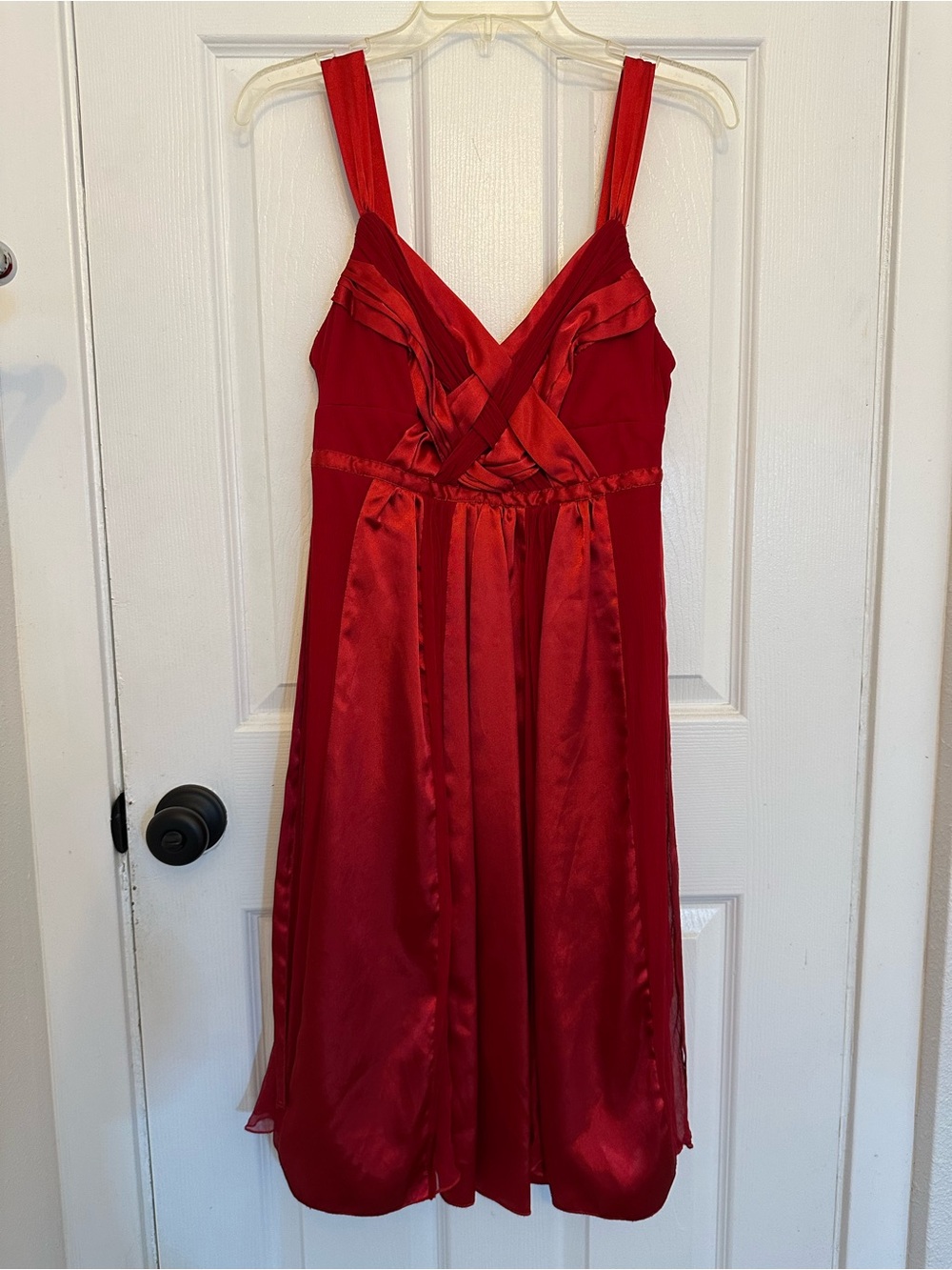 BOGO Robbie Bee 100% Silk Red Midi Dress with V-Neck Straps